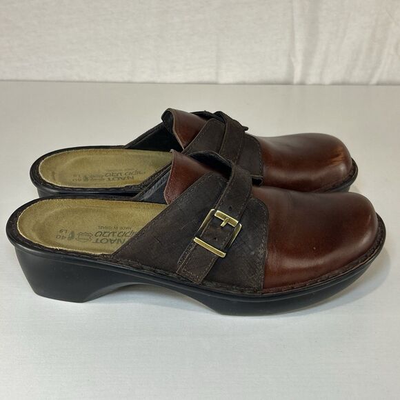 NAOT Avignon Mule Slip On Women's Brown Leather Shoes Sz 9 EU 40 Buckle - Picture 1 of 7